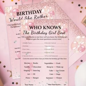 24 Cards For The Game “Who Knows The Birthday Girl Best” Party Game